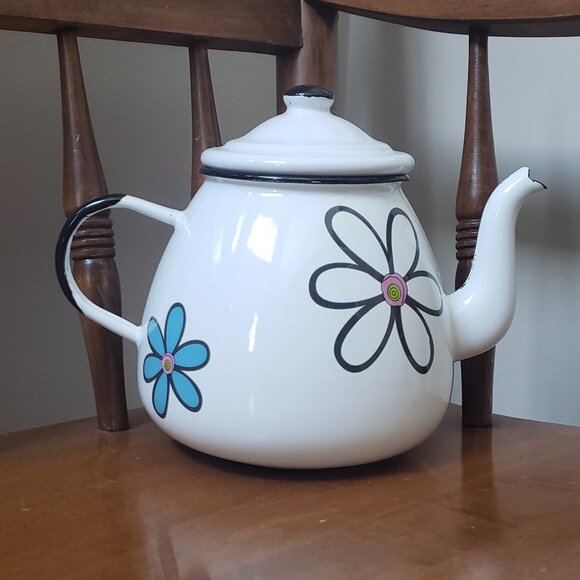 Emalia Oskusz 1907 Enamel Flower Tea Pot - Picture 2 of 11